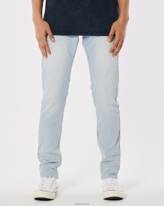 Bottoms Hollister Men Distressed Light Wash Skinny Jeans 488201348 Light Destroy