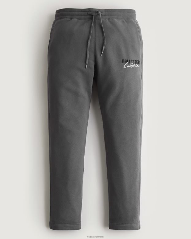 Bottoms Hollister Men Embroidered Logo Graphic Straight Sweatpants 488201356 Dark Grey