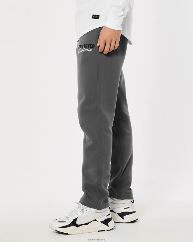 Bottoms Hollister Men Embroidered Logo Graphic Straight Sweatpants 488201356 Dark Grey