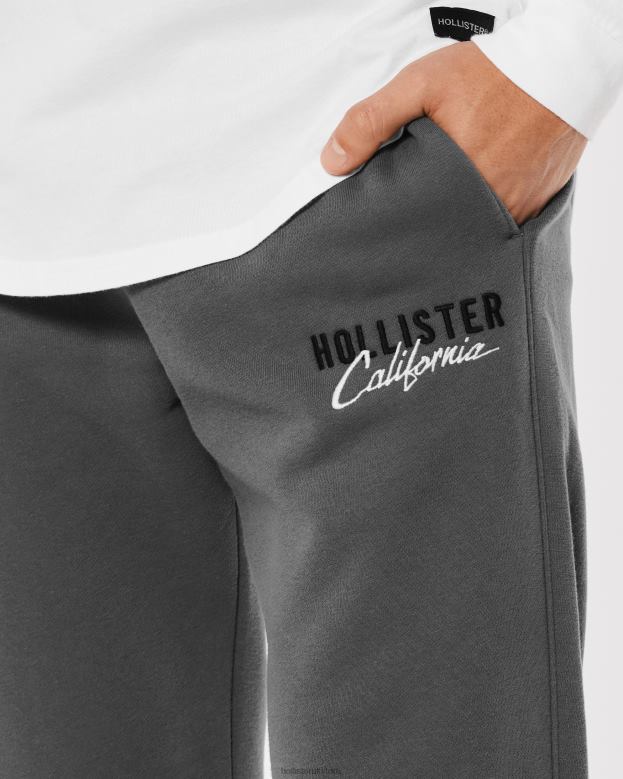Bottoms Hollister Men Embroidered Logo Graphic Straight Sweatpants 488201356 Dark Grey