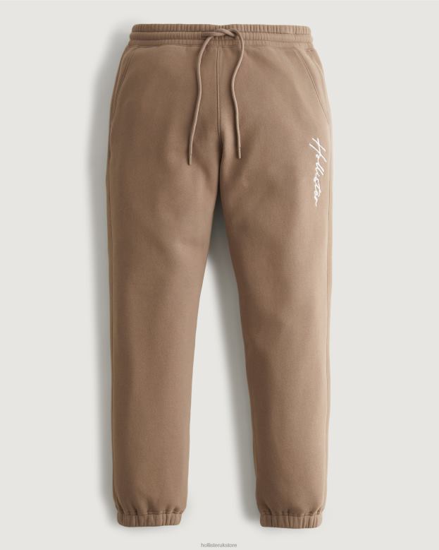Bottoms Hollister Men Feel Good Relaxed Fleece Logo Joggers 488201373 Light Brown