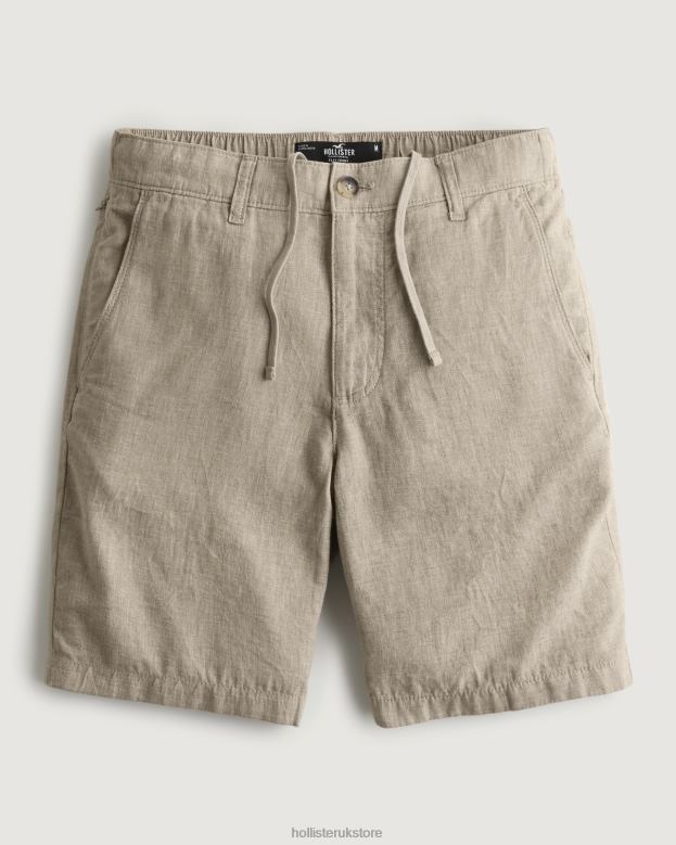 Bottoms Hollister Men Flat-Front Linen Blend Shorts 9 488201268 Light Brown