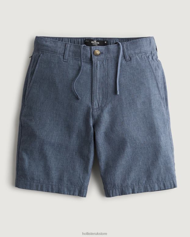 Bottoms Hollister Men Flat-Front Linen Blend Shorts 9 488201312 Heather Navy