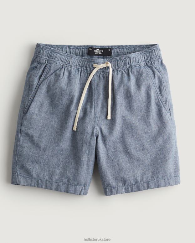 Bottoms Hollister Men Linen Blend Jogger Shorts 7 488201192 Heather Navy