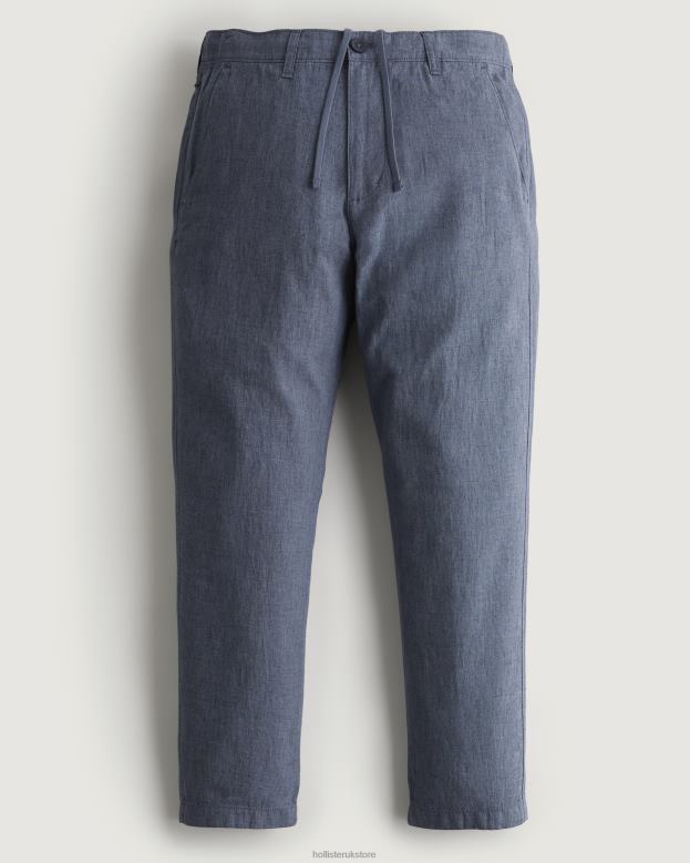 Bottoms Hollister Men Linen Blend Slim Pull-On Pants 488201378 Heather Navy