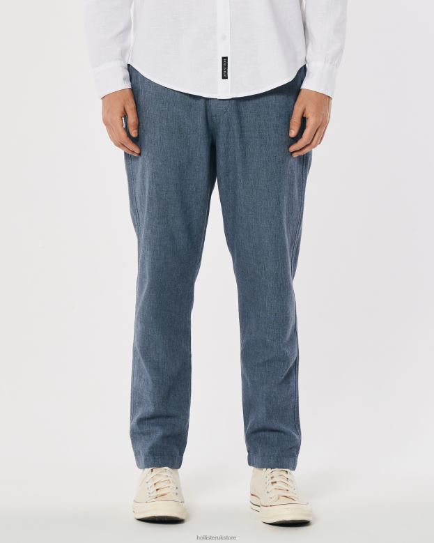 Bottoms Hollister Men Linen Blend Slim Pull-On Pants 488201378 Heather Navy