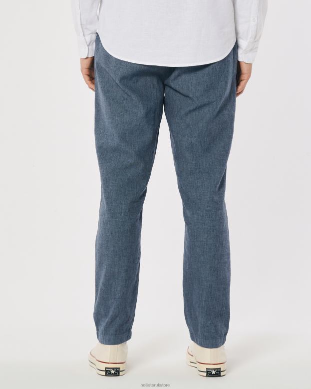 Bottoms Hollister Men Linen Blend Slim Pull-On Pants 488201378 Heather Navy