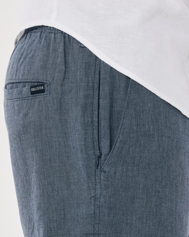 Bottoms Hollister Men Linen Blend Slim Pull-On Pants 488201378 Heather Navy