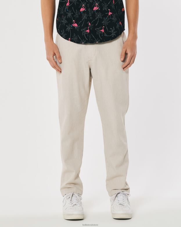 Bottoms Hollister Men Linen Blend Slim Pull-On Pants 488201383 Light Heather Tan