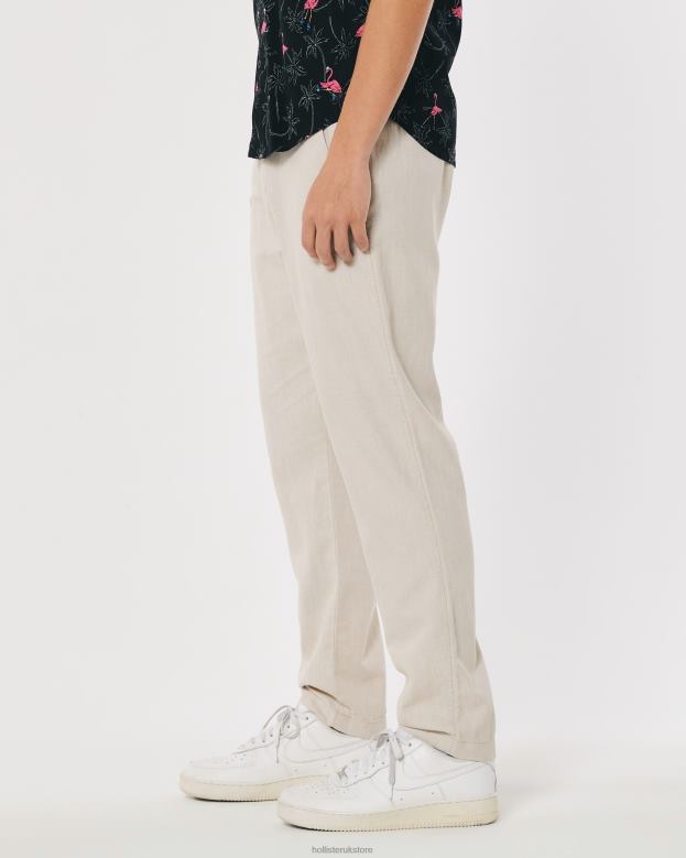 Bottoms Hollister Men Linen Blend Slim Pull-On Pants 488201383 Light Heather Tan