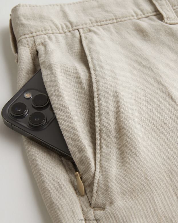 Bottoms Hollister Men Linen Blend Slim Pull-On Pants 488201383 Light Heather Tan