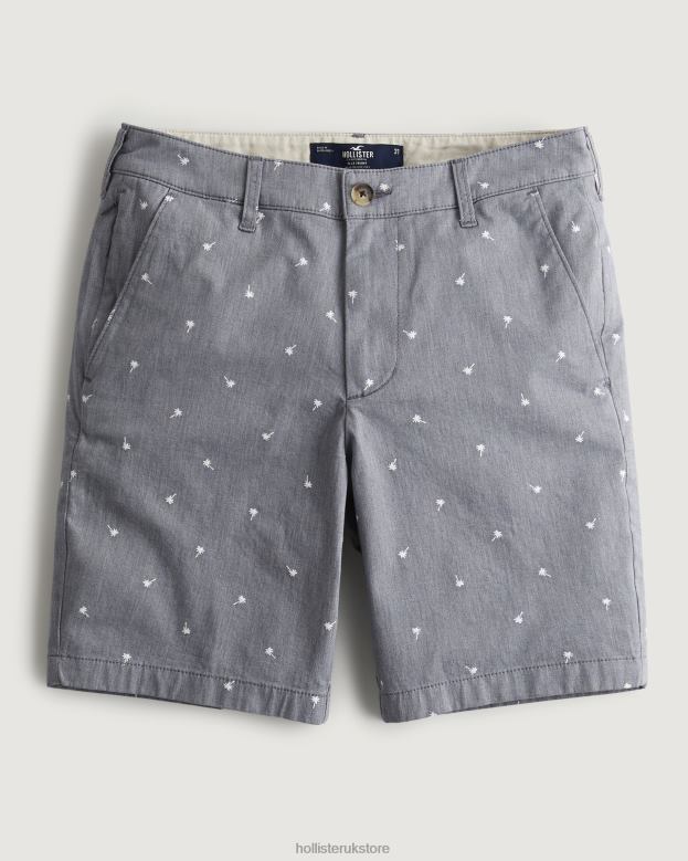 Bottoms Hollister Men Palm Pattern Flat-Front Twill Shorts 9 488201390 Heather Navy Print