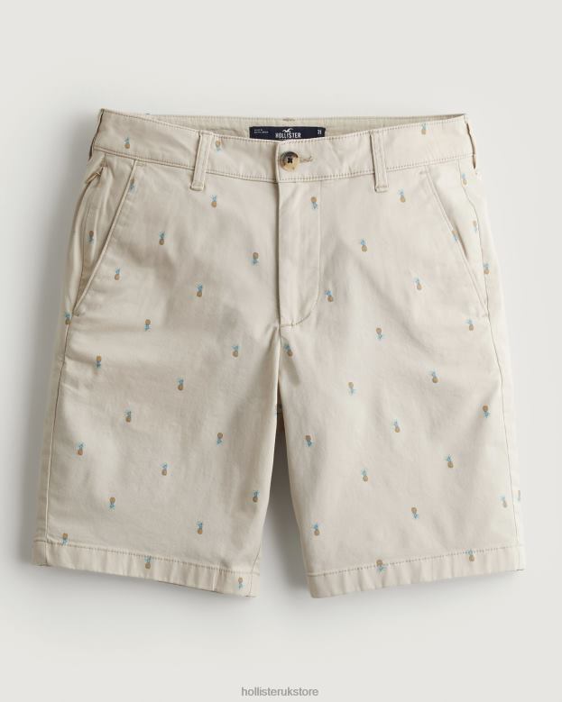 Bottoms Hollister Men Pineapple Pattern Flat-Front Twill Shorts 9 488201310 Tan Pattern