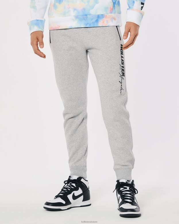 Bottoms Hollister Men Print Logo Fleece Jogger 488201322 Heather Grey