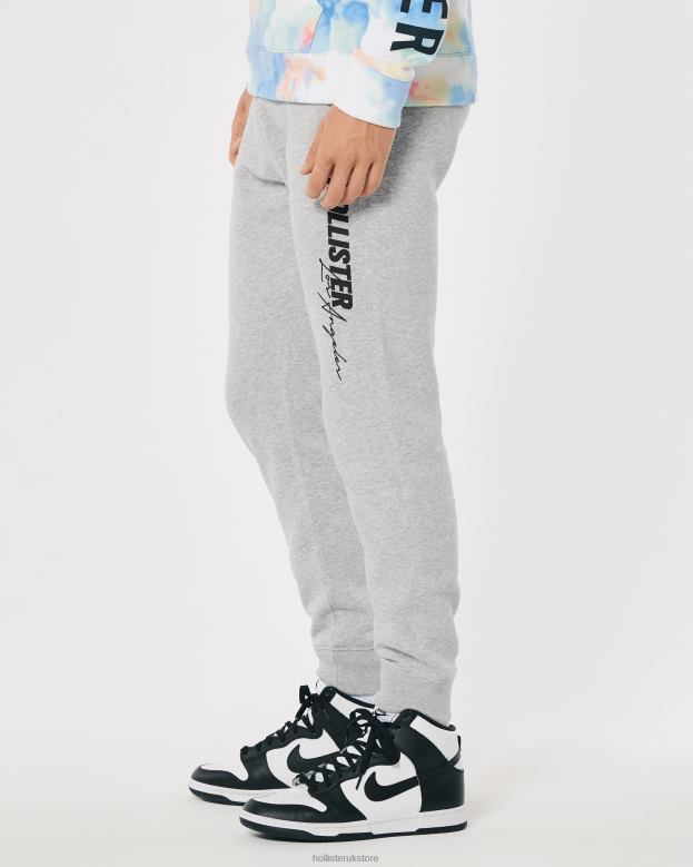 Bottoms Hollister Men Print Logo Fleece Jogger 488201322 Heather Grey