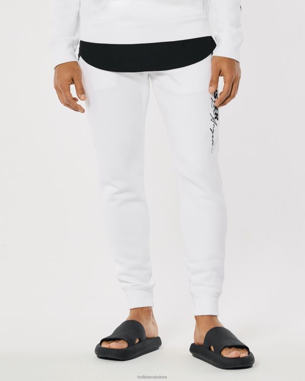 Bottoms Hollister Men Print Logo Fleece Jogger 488201374 White