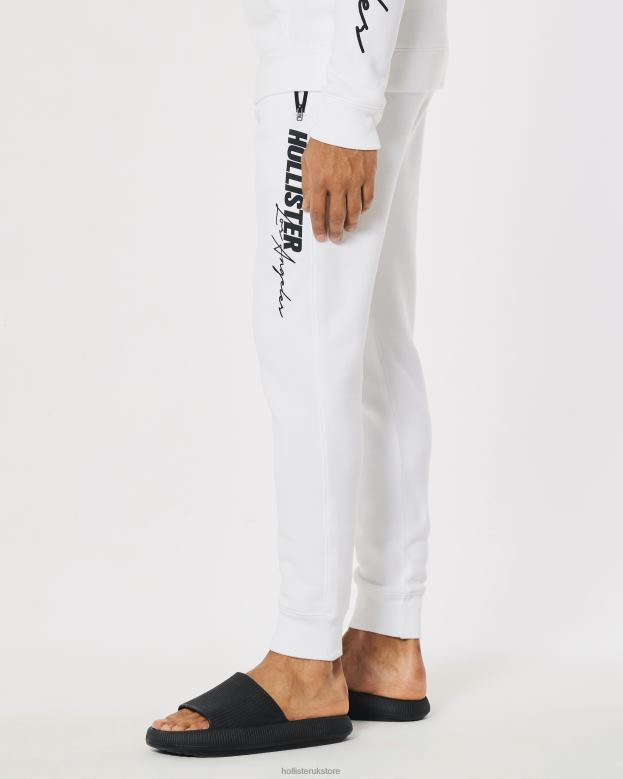 Bottoms Hollister Men Print Logo Fleece Jogger 488201374 White