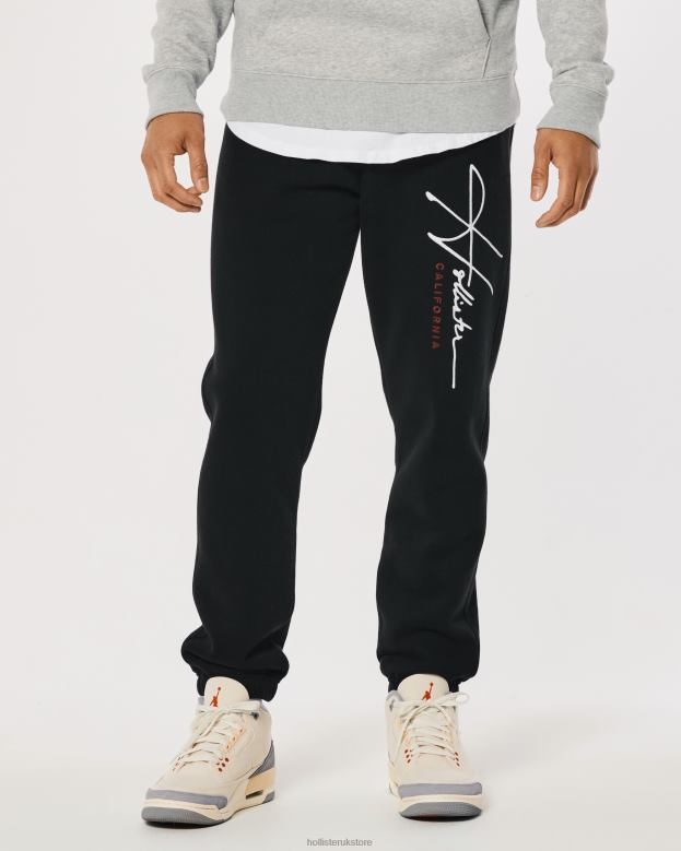 Bottoms Hollister Men Relaxed Fleece Logo Graphic Joggers 488201262 Black