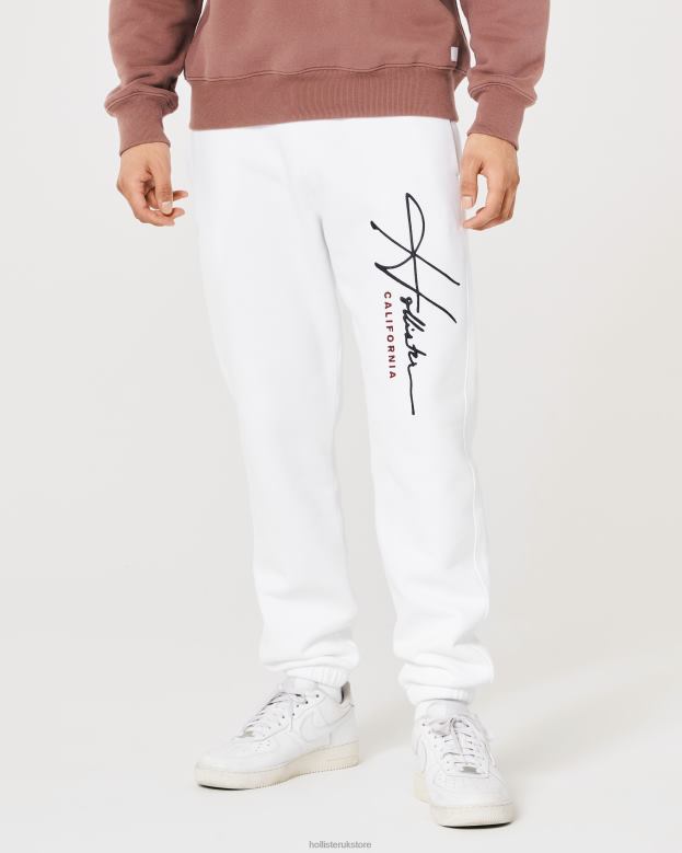 Bottoms Hollister Men Relaxed Fleece Logo Graphic Joggers 488201342 White