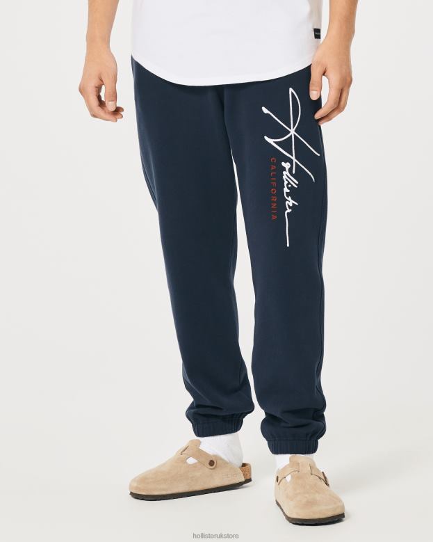 Bottoms Hollister Men Relaxed Fleece Logo Graphic Joggers 488201354 Navy