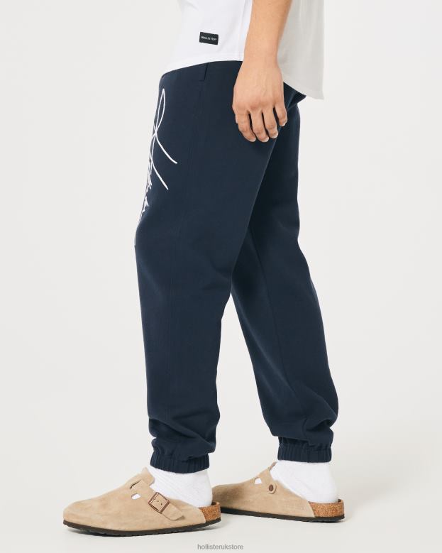 Bottoms Hollister Men Relaxed Fleece Logo Graphic Joggers 488201354 Navy