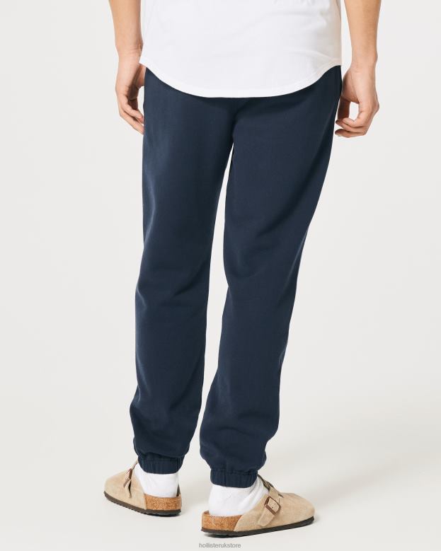 Bottoms Hollister Men Relaxed Fleece Logo Graphic Joggers 488201354 Navy