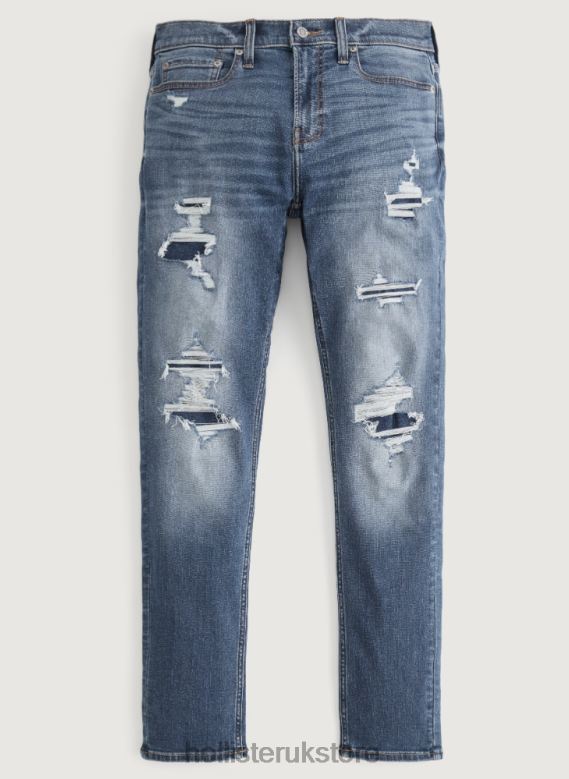 Bottoms Hollister Men Ripped Dark Wash Athletic Skinny Jeans 488201253 Ripped And Repaired Medium Wash