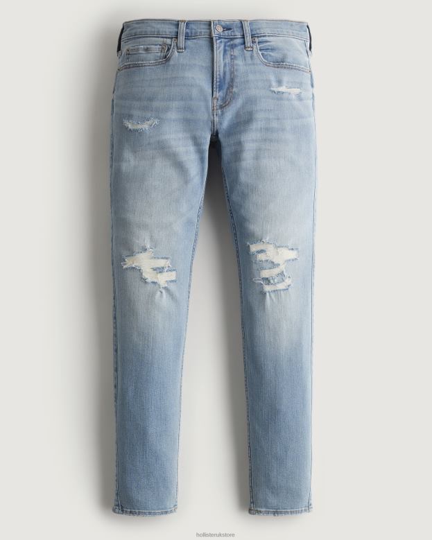 Bottoms Hollister Men Ripped Light Wash Super Skinny Jeans 488201359 Ripped Light Wash