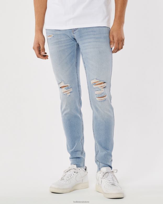 Bottoms Hollister Men Ripped Light Wash Super Skinny Jeans 488201359 Ripped Light Wash