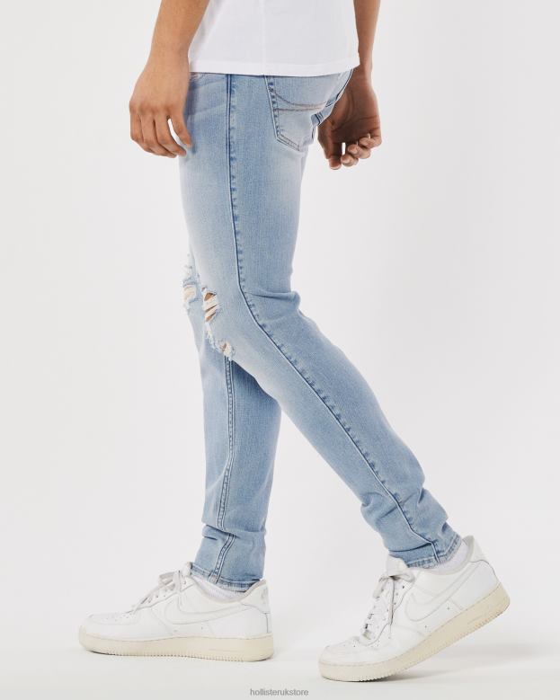 Bottoms Hollister Men Ripped Light Wash Super Skinny Jeans 488201359 Ripped Light Wash