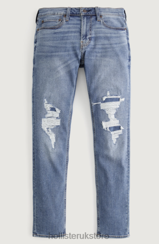 Bottoms Hollister Men Ripped Medium Wash Skinny Jeans 488201306 Ripped And Repaired Medium Wash