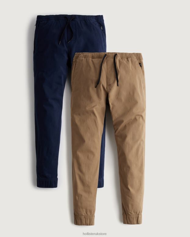 Bottoms Hollister Men Twill Jogger 2-Pack 488201284 Khaki-Navy Blue