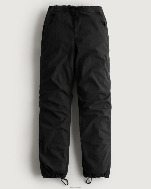 Bottoms Hollister Women Adjustable Rise Baggy Parachute Pants 48820552 Black