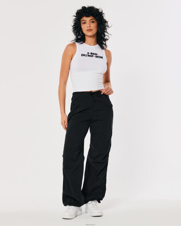 Bottoms Hollister Women Adjustable Rise Baggy Parachute Pants 48820552 Black