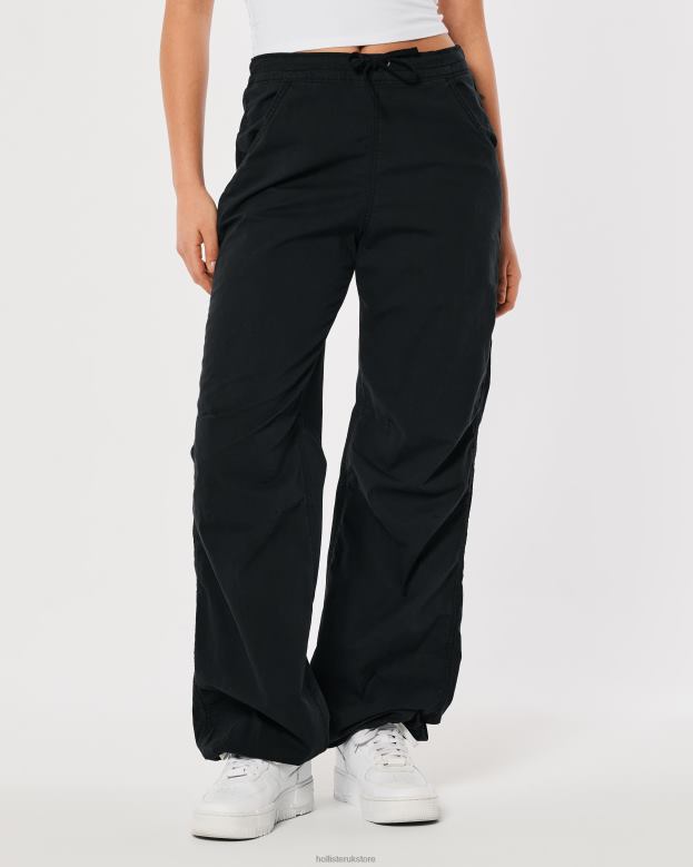 Bottoms Hollister Women Adjustable Rise Baggy Parachute Pants 48820552 Black