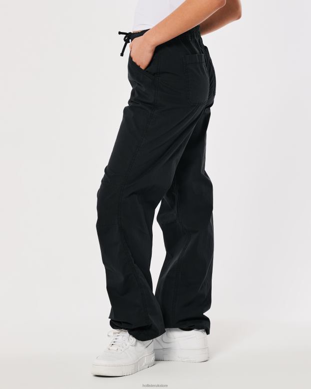 Bottoms Hollister Women Adjustable Rise Baggy Parachute Pants 48820552 Black