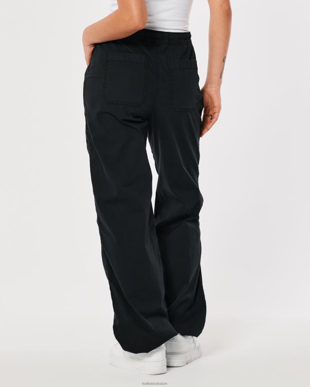 Bottoms Hollister Women Adjustable Rise Baggy Parachute Pants 48820552 Black