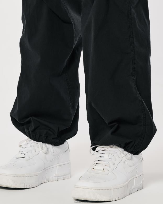 Bottoms Hollister Women Adjustable Rise Baggy Parachute Pants 48820552 Black