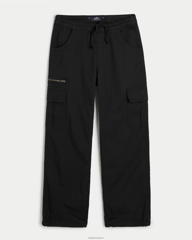 Bottoms Hollister Women Adjustable Rise Cargo Parachute Pants 48820503 Black