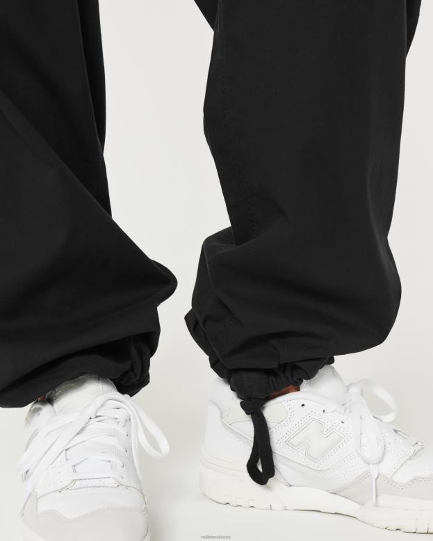 Bottoms Hollister Women Adjustable Rise Cargo Parachute Pants 48820503 Black