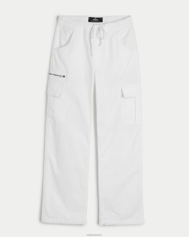 Bottoms Hollister Women Adjustable Rise Cargo Parachute Pants 48820579 White