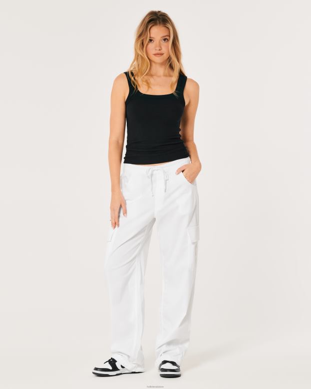 Bottoms Hollister Women Adjustable Rise Cargo Parachute Pants 48820579 White