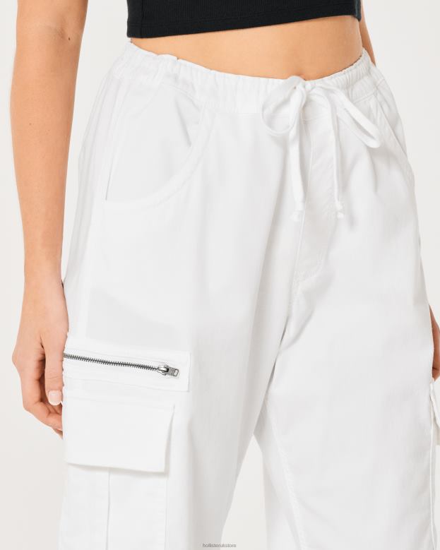 Bottoms Hollister Women Adjustable Rise Cargo Parachute Pants 48820579 White