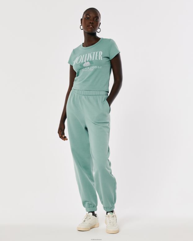 Bottoms Hollister Women Adjustable Rise Fleece Dad Joggers 48820757 Green