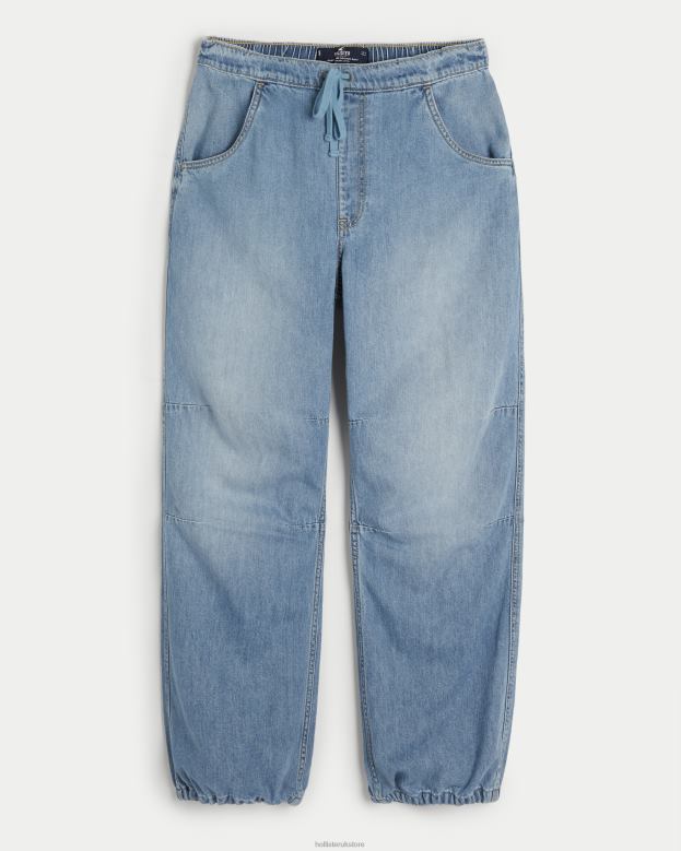 Bottoms Hollister Women Adjustable Rise Medium Wash Baggy Parachute Jeans 48820662 Medium Wash