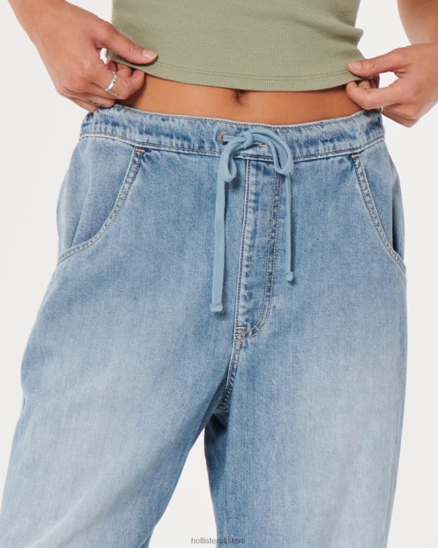 Bottoms Hollister Women Adjustable Rise Medium Wash Baggy Parachute Jeans 48820662 Medium Wash