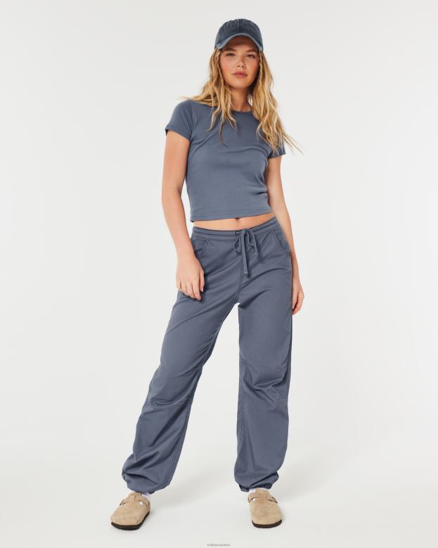 Bottoms Hollister Women Adjustable Rise Parachute Pants 48820615 Blue
