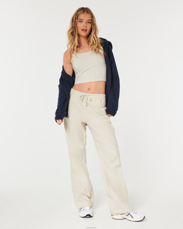 Bottoms Hollister Women Adjustable Rise Parachute Pants 48820676 Cream