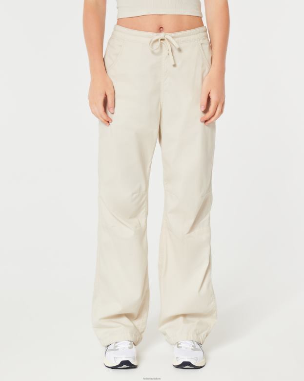 Bottoms Hollister Women Adjustable Rise Parachute Pants 48820676 Cream