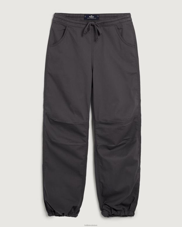 Bottoms Hollister Women Adjustable Rise Parachute Pants 48820680 Dark Grey